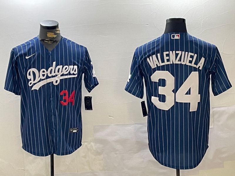 Men Los Angeles Dodgers #34 Valenzuela Blue Stripe Game 2024 Nike MLB Jersey style 11207->los angeles dodgers->MLB Jersey